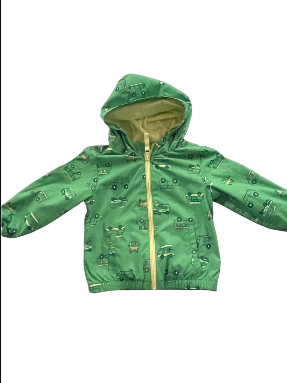 Cat & Jack Green Hooded Windbreaker with Vehicle Print